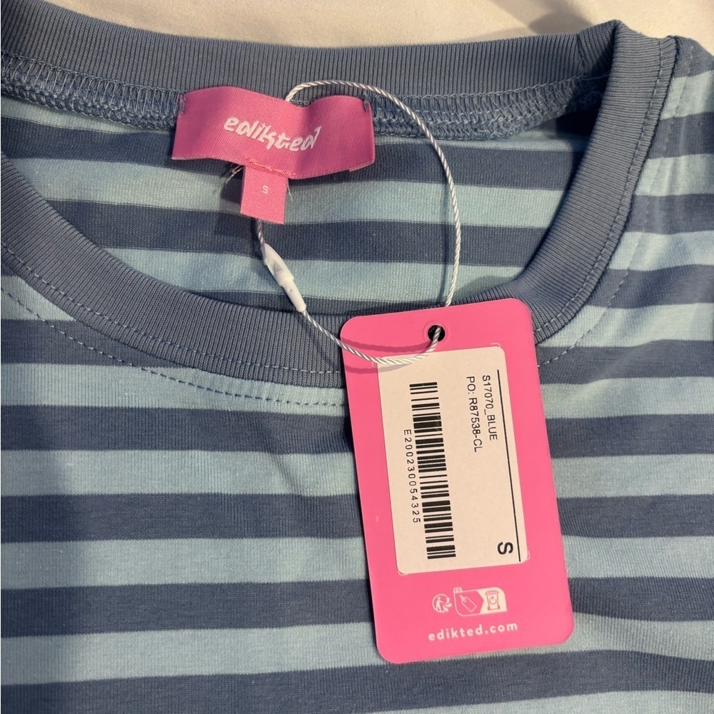 NWT Edikted Callahan Striped Blue Tee - Picture 5 of 8